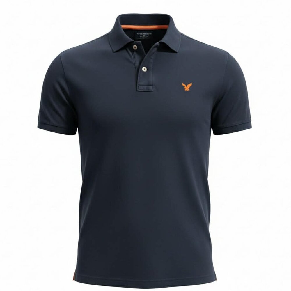 American Eagle Polo Shirt y2k M Navy Orange Logo Short Sleeve Preppy Golf 3163